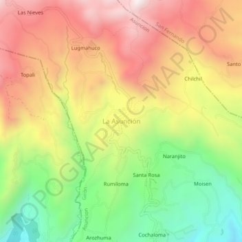 Mapa topográfico La Asunción, altitud, relieve