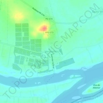 Mapa topográfico Vermelhos, altitud, relieve