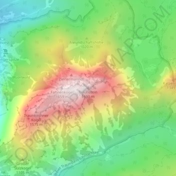 Mapa topográfico Traunstein, altitud, relieve