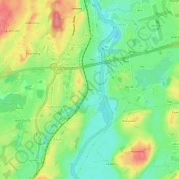 Mapa topográfico Fischen, altitud, relieve