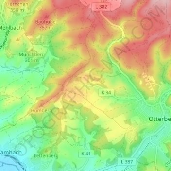 Mapa topográfico Lauerhof, altitud, relieve