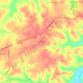 Mapa topográfico Lone Oak, altitud, relieve