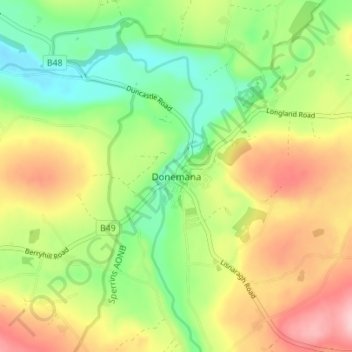 Mapa topográfico Donemana, altitud, relieve