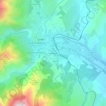 Mapa topográfico Querraggia, altitud, relieve
