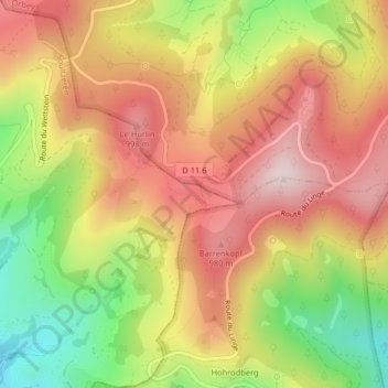 Mapa topográfico Le Glasborn, altitud, relieve