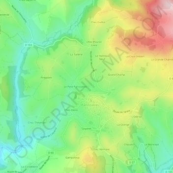 Mapa topográfico Chez Mathy, altitud, relieve