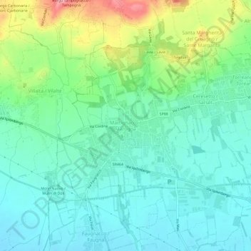 Mapa topográfico Martignacco, altitud, relieve