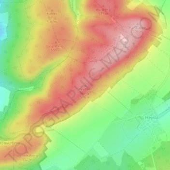 Mapa topográfico Heydaer Berg, altitud, relieve