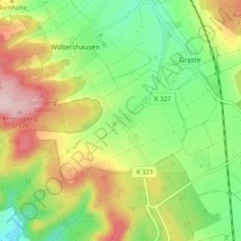 Mapa topográfico Hornsen, altitud, relieve