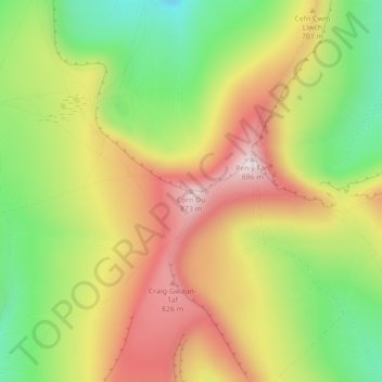 Mapa topográfico Corn Du, altitud, relieve