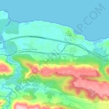 Mapa topográfico Riego, altitud, relieve