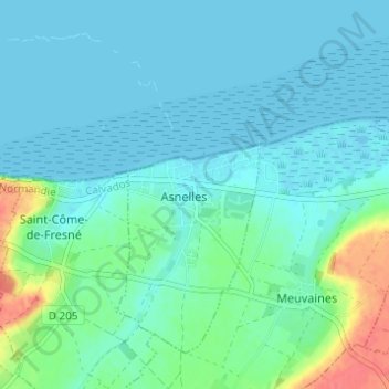 Mapa topográfico Asnelles, altitud, relieve