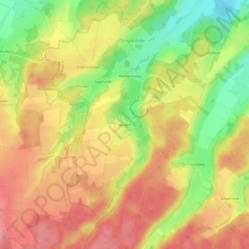Mapa topográfico Welden, altitud, relieve