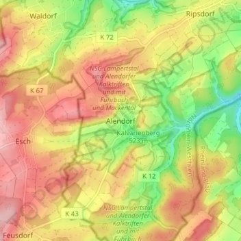 Mapa topográfico Alendorf, altitud, relieve