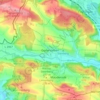 Mapa topográfico Gudersleben, altitud, relieve