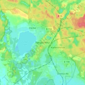 Mapa topográfico Neustrelitz, altitud, relieve
