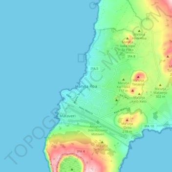 Mapa topográfico Hanga Roa, altitud, relieve