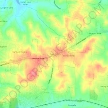 Mapa topográfico Green Hill, altitud, relieve