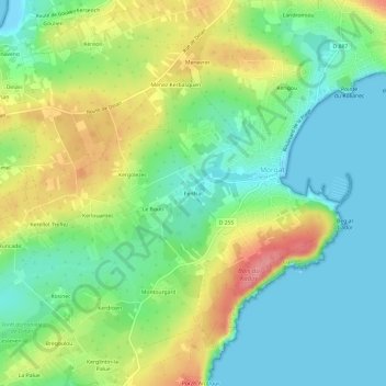 Mapa topográfico Penfrat, altitud, relieve