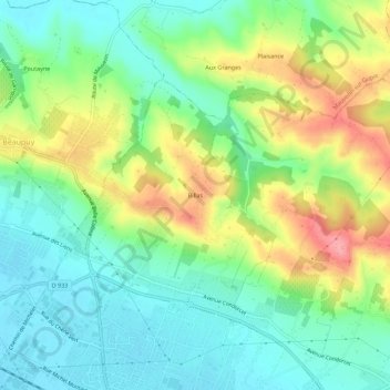 Mapa topográfico Billas, altitud, relieve