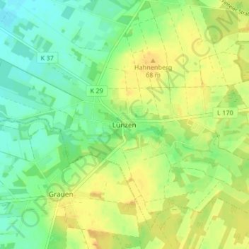 Mapa topográfico Lünzen, altitud, relieve