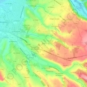 Mapa topográfico Lanel, altitud, relieve