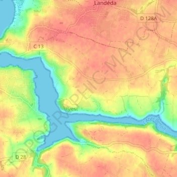 Mapa topográfico Kerguisquin, altitud, relieve