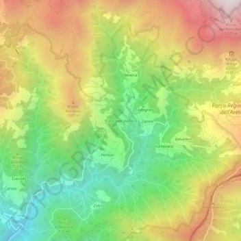 Mapa topográfico Prato Sopralacroce, altitud, relieve