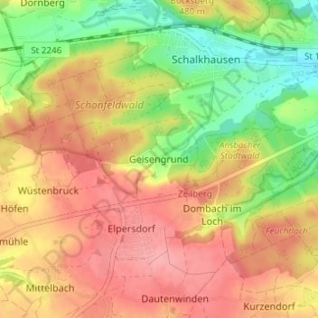 Mapa topográfico Geisengrund, altitud, relieve