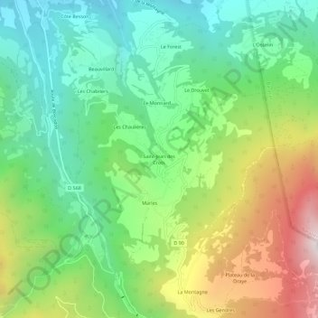 Mapa topográfico Saint-Jean des Crots, altitud, relieve