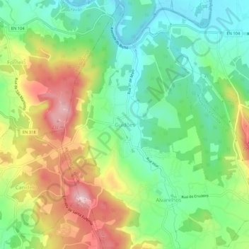 Mapa topográfico Guidões, altitud, relieve