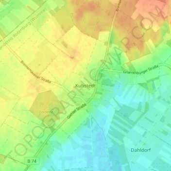 Mapa topográfico Kuhstedt, altitud, relieve