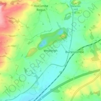 Mapa topográfico Westleigh, altitud, relieve