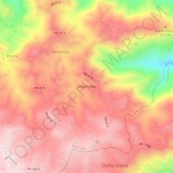 Mapa topográfico Villa Pollita, altitud, relieve