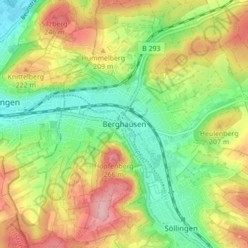 Mapa topográfico Berghausen, altitud, relieve