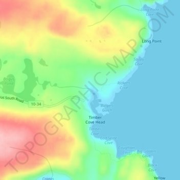 Mapa topográfico Brigus South, altitud, relieve