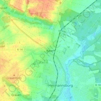 Mapa topográfico Baven, altitud, relieve