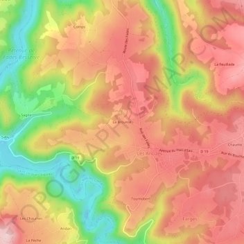 Mapa topográfico La Brousse, altitud, relieve