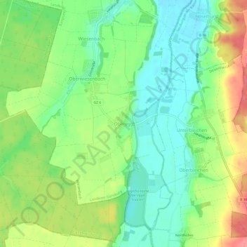 Mapa topográfico Oberegg, altitud, relieve