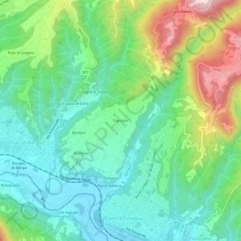 Mapa topográfico Filecchio, altitud, relieve