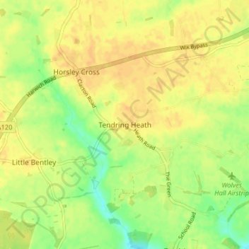 Mapa topográfico Tendring Heath, altitud, relieve