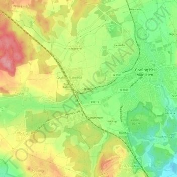 Mapa topográfico Gindlkofen, altitud, relieve