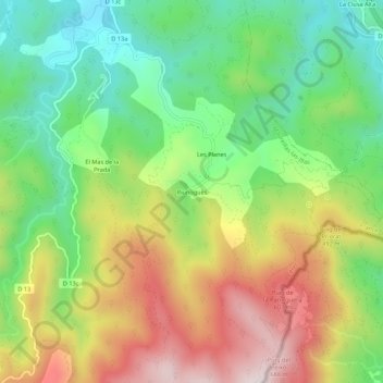 Mapa topográfico Riunoguès, altitud, relieve