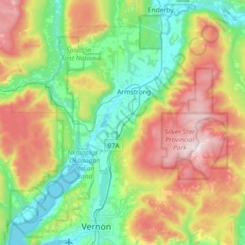 Mapa topográfico Spallumcheen, altitud, relieve