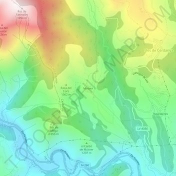 Mapa topográfico Músser, altitud, relieve