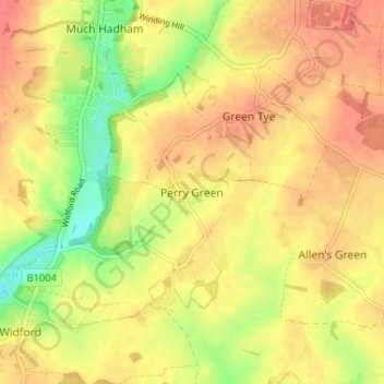 Mapa topográfico Perry Green, altitud, relieve