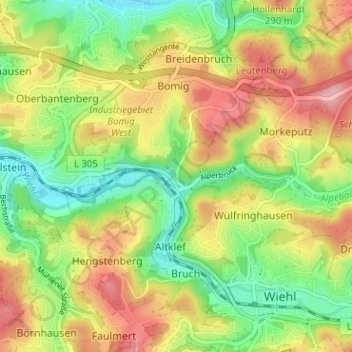 Mapa topográfico Alperbrück, altitud, relieve
