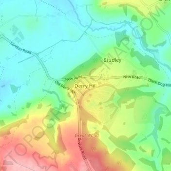 Mapa topográfico Derry Hill, altitud, relieve