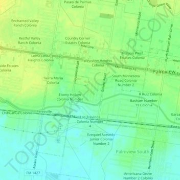 Mapa topográfico Tierra Linda Colonia, altitud, relieve