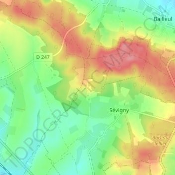 Mapa topográfico Les Rouges Verts, altitud, relieve